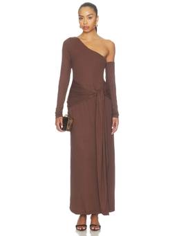 SEVEN WONDERS - Bianca Women's One Shoulder Wrap Tie Maxi Dress Brown