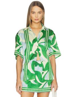 SEVEN WONDERS - Alara Women's Printed Satin Button-Down Shirt Green