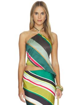 SEVEN WONDERS - Estella Women's Striped Asymmetrical Hem Halter Top Multi-Color