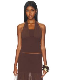 SEVEN WONDERS - Tailored Women's Sleeveless Halter Neck Top Brown