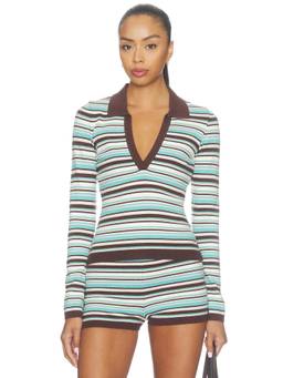 SEVEN WONDERS - Xyla Women's Striped Collared V-Neck Knit Top Multi-Color