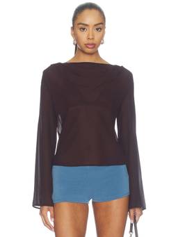 SEVEN WONDERS - Luciana Women's Semi-Sheer Boat Neck Full Sleeves Top Black