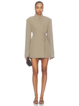 SNDYS - Dakari Women's Wrap Tie-Up Padded Shoulder Mini Dress Beige