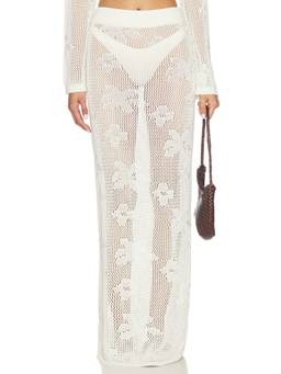 SNDYS - Terra Women's Sheer Open-Knit Floral Maxi Skirt Cream