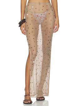 SNDYS - Althea Women's Sequined Side Slit Maxi Skirt Beige
