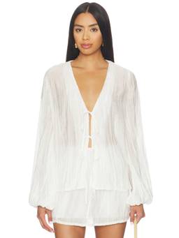 SNDYS - Crinkle Tie Women's V-Neck Tie-Up Top White