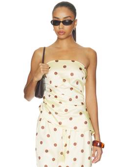 SNDYS - Lyra Women's Ruched Strapless Satin Crop Top Yellow