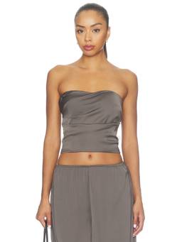 SNDYS - Women's Satin Strapless Crop Top Grey