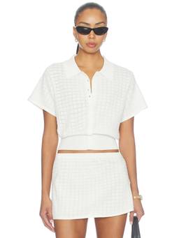 SNDYS - Aces Women's Pointelle Collared Crop Top White