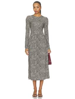 SEA - Charlize Print Women's Long Sleeve Crew Neck Midi Dress Multi-Color