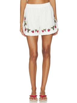 SEA - Calla Strawberry Women's Elastic Waist Embroidered Shorts White