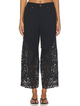 SEA - Shiloh Women's Embroidered Wide-Leg Jeans Black