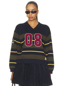 SEA - Novelty Women's Striped V-Neck Sweater Multi-Color