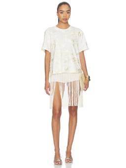 SEA - Rafina Women's Embellished Fringe Crew Neck T-Shirt Off White