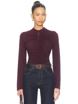 SEA - Charlize Print Women's Ruched Long Sleeve Top Maroon