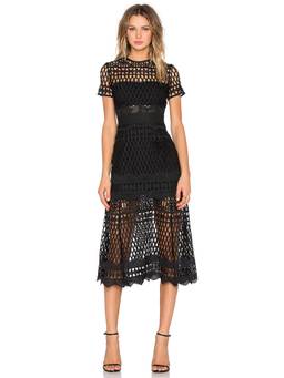 self-portrait - Ramie Women's Crochet Puff Sleeve Mini Dress White