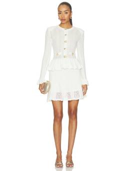 self-portrait - Pointelle Peplum Women's Buttoned Knit Mini Dress White