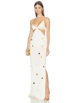 SIDERA - Cutout Coin Charm Women's Halter Neck Maxi Dress Off White