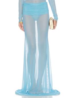 SIDERA - Nerea Draped Women's Ruched Mesh Maxi Skirt Blue