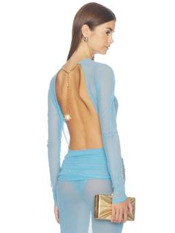 SIDERA - Nerea Women's Sheer Mesh Backless Bodysuit Blue