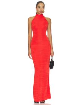 SER.O.YA - Lucky Women's Slinky Jersey Open Back Halter Maxi Dress Red