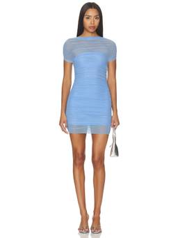 SER.O.YA - Bella Women's Ruched Stretch Mesh Bodycon Mini Dress Blue