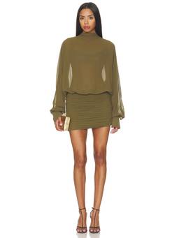 SER.O.YA - Minette Women's Ruched High Neck Mini Dress Olive