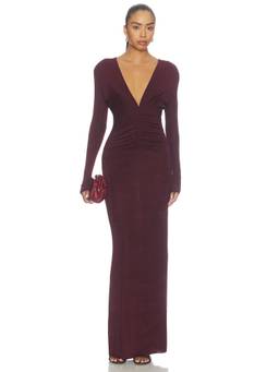 SER.O.YA - Ebony Women's Ruched Cut-Out Maxi Dress Burgundy