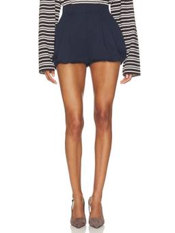 SER.O.YA - Women's High-Waist Pleated Twill Shorts Navy Blue