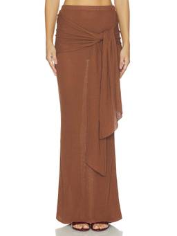 SER.O.YA - Santee Women's Ribbed Knit Draped Tie-Up Maxi Skirt Brown