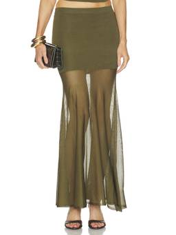 SER.O.YA - Whitney Women's Sheer Mesh Pull-On Maxi Skirt Olive