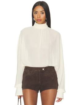 SER.O.YA - Farran Women's Sheer High Neck Back-Slit Blouse Off White