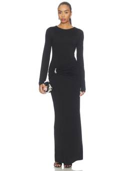 Shona Joy - Miro Women's Long Sleeve Gathered Jersey Maxi Dress Black