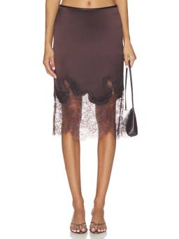 Shona Joy - Lucia Lace Women's Satin Midi Skirt Espresso