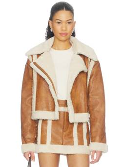 Show Me Your Mumu - Laurel Canyon Women's Faux Fur Trim Faux Leather Jacket Tan