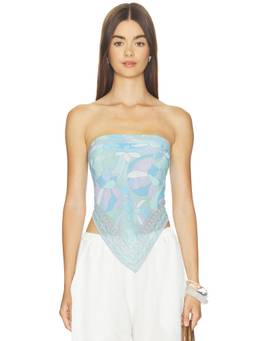 Show Me Your Mumu - Everyday Scarf Women's Floral Printed Strapless Crop Top Blue