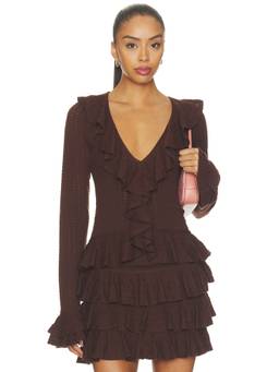 Show Me Your Mumu - Marley Women's Ruffled V-Neck Knit Top Brown