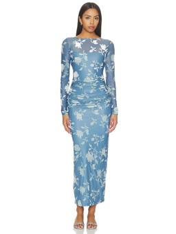 Significant Other - Edina Women's Floral Ruched Full Sleeve Maxi Dress Blue
