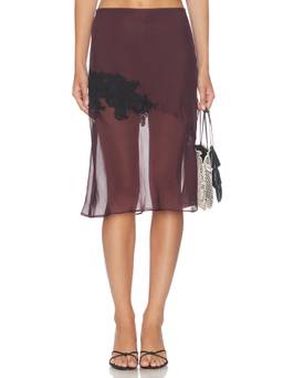 SIR. - Noria Women's Lace Trim Satin Midi Skirt Burgundy