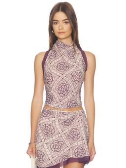 SIR. - Mireli Women's Printed Halter Neck Tie-Up Crop Top Purple