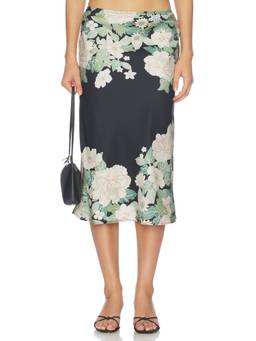 SAU LEE - Dara Women's Floral Satin Midi Skirt Black