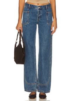 Still Here - Wide Leg Women's Mid-Waist Button Fly Jeans Blue
