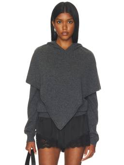 Sandy Liang - Barrow Women's Hooded Layered Poncho Sweater Grey
