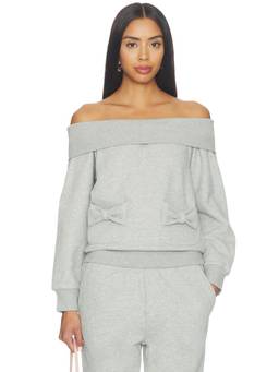 Sandy Liang - Neston Women's Off-Shoulder Bow Pocket Sweatshirt Grey