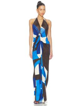 SILVIA TCHERASSI - Malek Women's Ruched Halter Neck Maxi Dress Multi-Color
