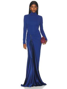 SILVIA TCHERASSI - Women's High Neck Cut-Out Ruched Maxi Dress Blue