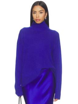 SABLYN - Filomena Slouchy Women's Cashmere Drop-Shoulder Turtleneck Sweater Blue