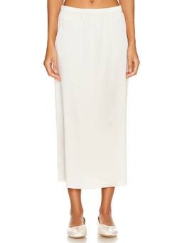 SABLYN - Paneled Bias Women's Lace Trim Satin Midi Skirt Brown