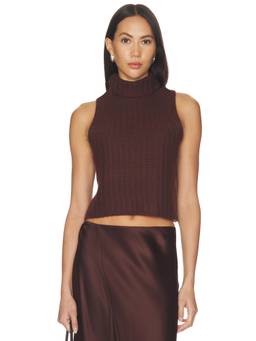SABLYN - Saige Women's Sleeveless Fold-Over Turtle Neck Crop Top Brown
