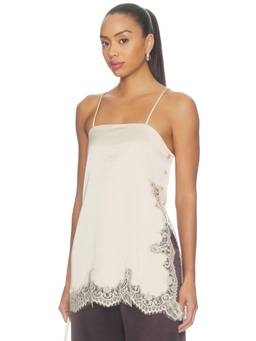 Smythe - Side Button Women's Lace Trim Satin Cami Off White